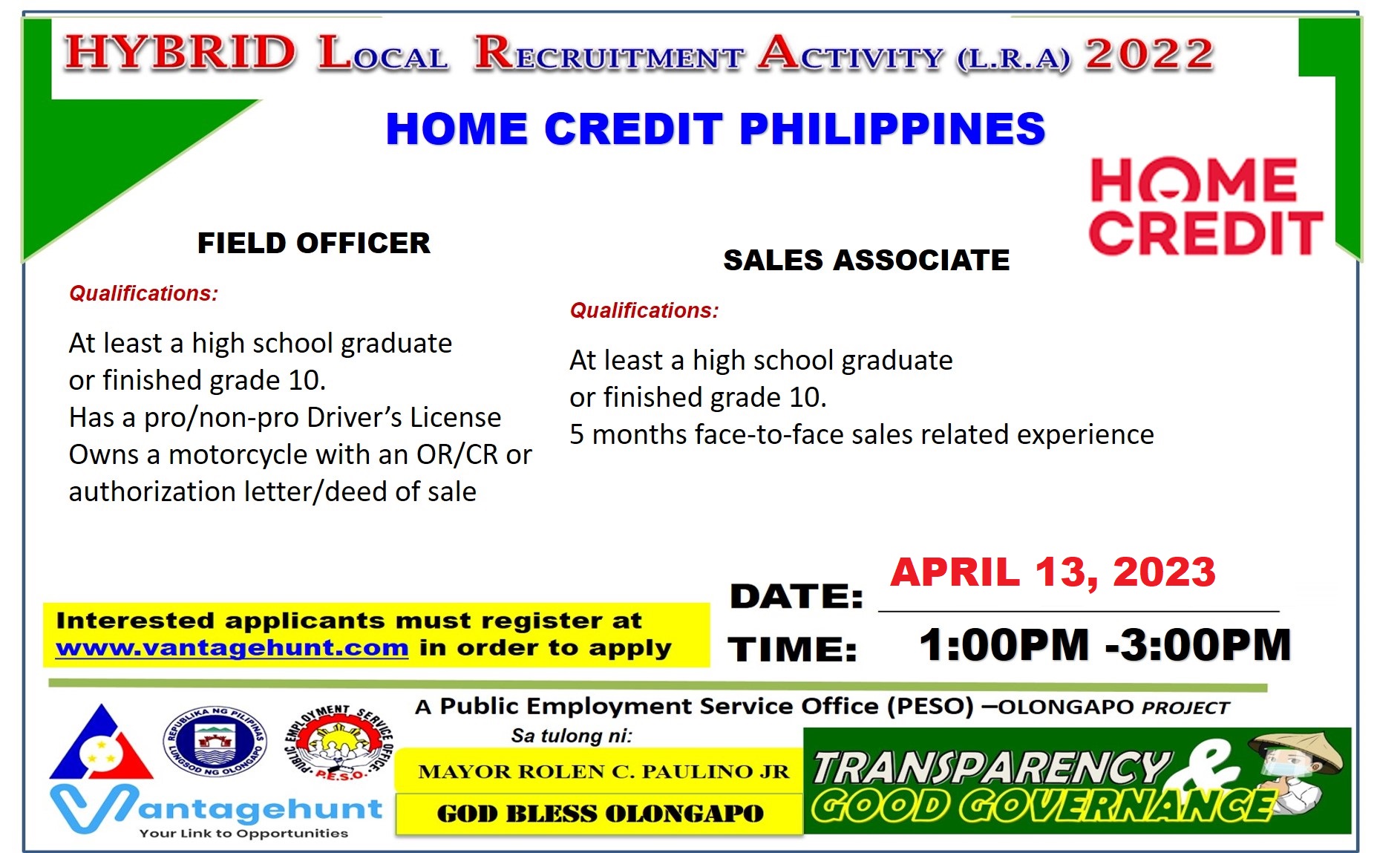 HOME CREDIT PHILIPPINES Local Recruitment Activity Banner Vantagehunt