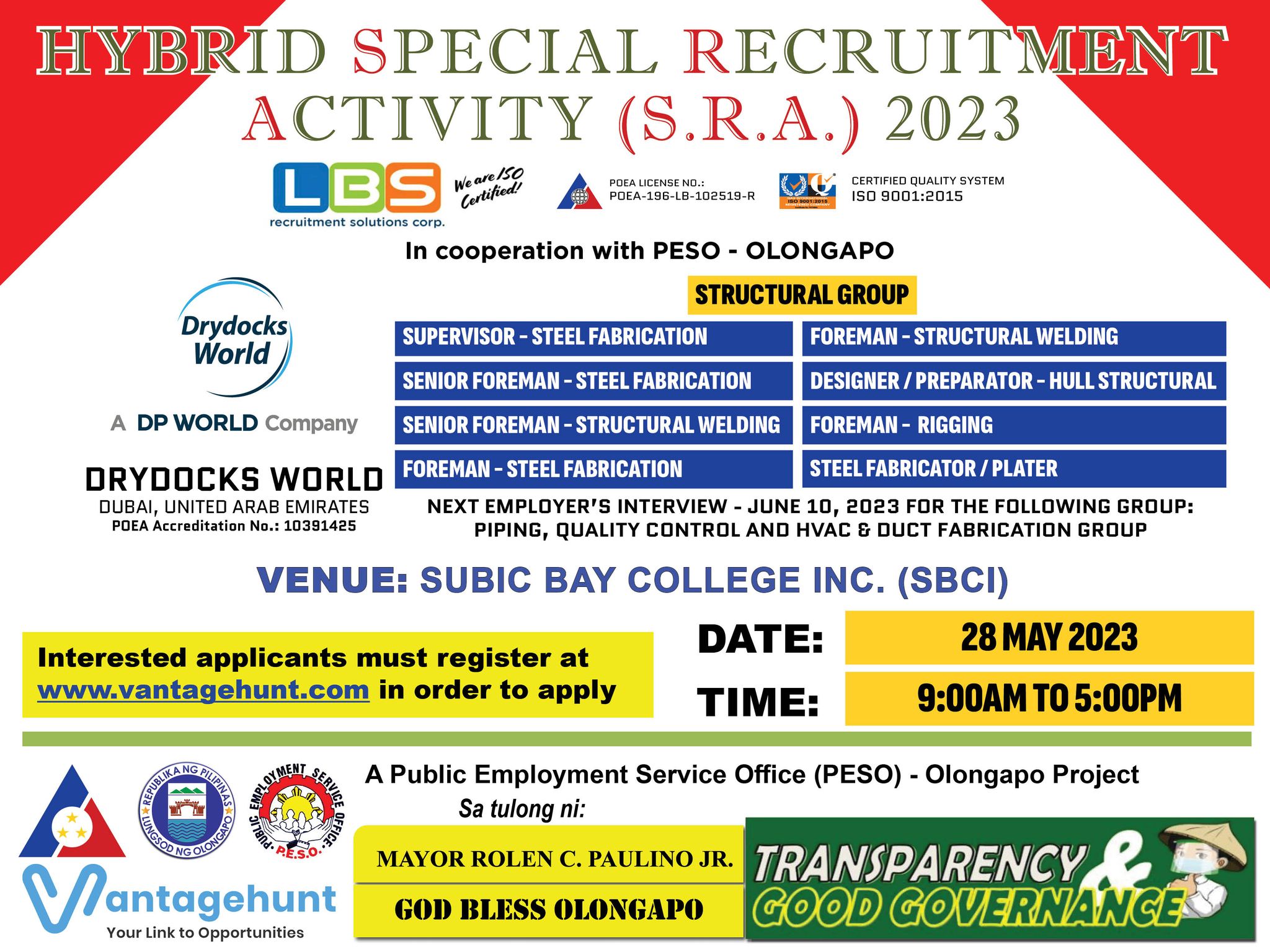 LBS RECRUITMENT SOLUTION -SRA on Site Recruitment With Employer Banner Vantagehunt