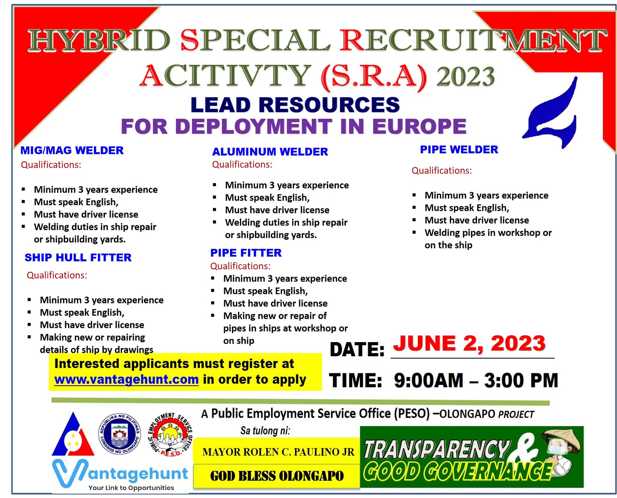 LEAD Resources -SRA On Site Recruitment for Shipbuilding Manpower for Europe Banner Vantagehunt