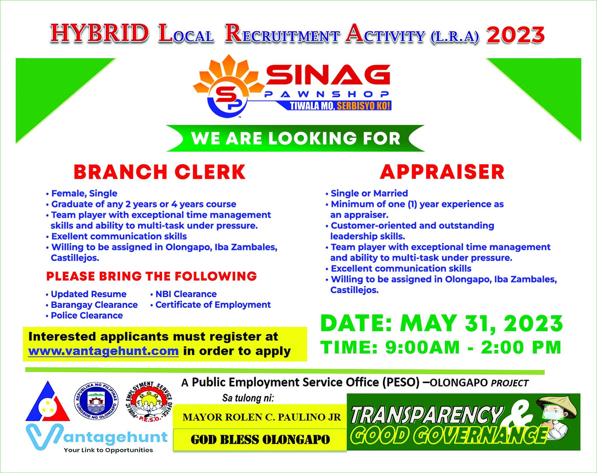 SINAG PAWNSHOP On Site Face to Face Interview Banner Vantagehunt